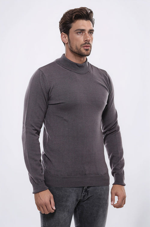 Half Turtleneck Dark Grey Knitwear Sweater - Wessi