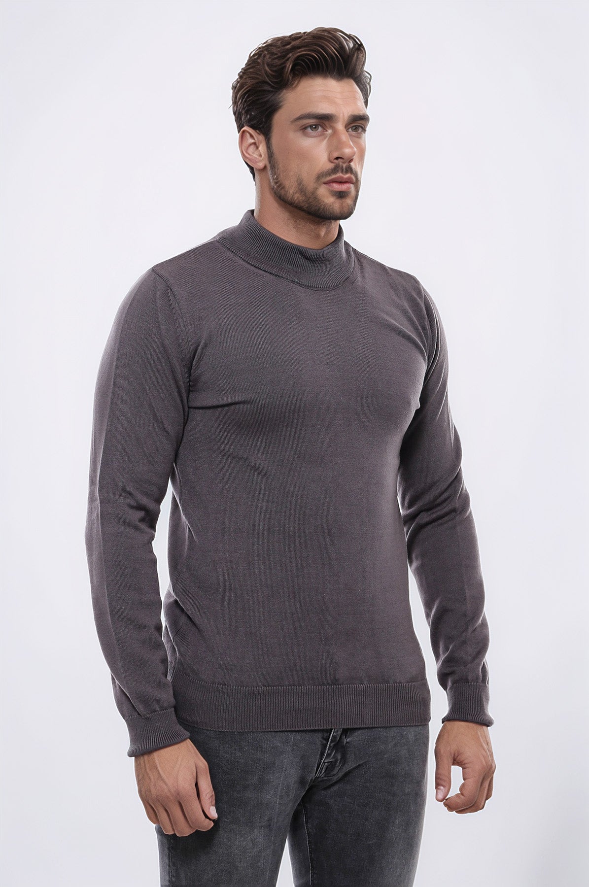 Half Turtleneck Brown Knitwear Sweater - Wessi