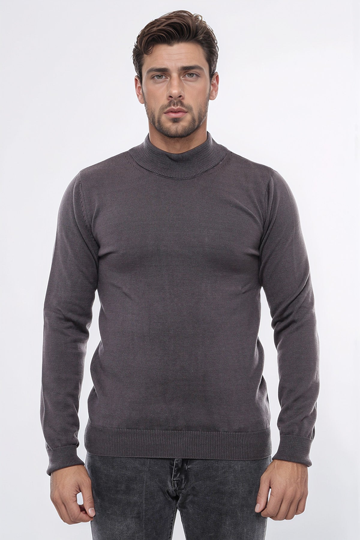 Half Turtleneck Dark Grey Knitwear Sweater - Wessi