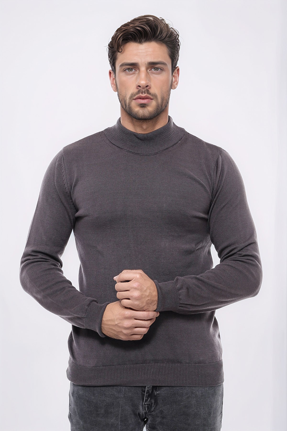Half Turtleneck Dark Grey Knitwear Sweater - Wessi