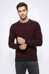 Burgundy Circle Neck Patterned Knitwear - Wessi
