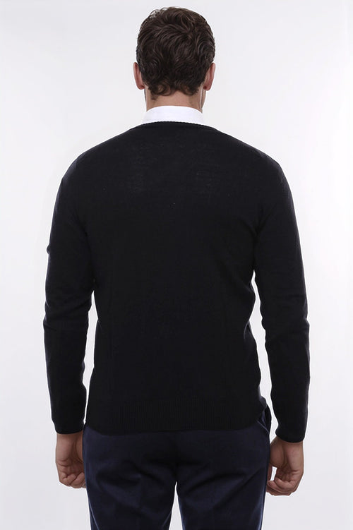 V Neck Black Men's Sweater- Wessi