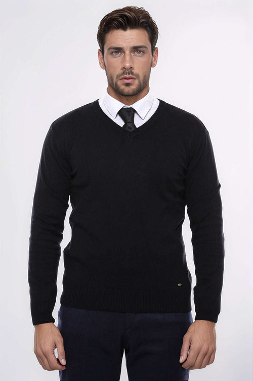 V Neck Black Men's Sweater- Wessi