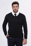 V Neck Black Men's Sweater- Wessi