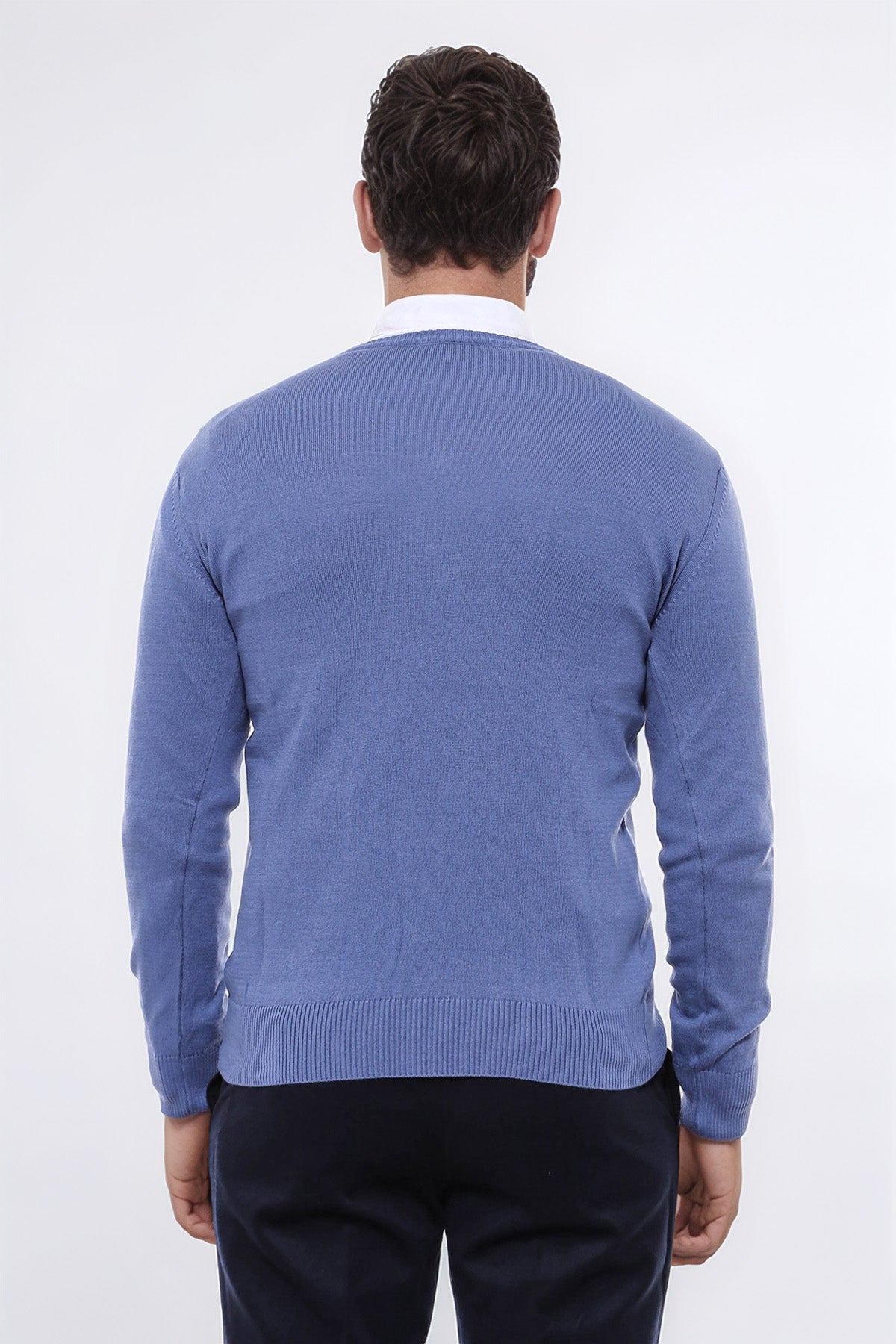 V Neck Blue Men's Knitwear - Wessi