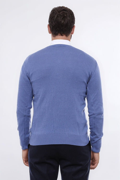 V Neck Blue Men's Knitwear - Wessi