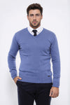 V Neck Blue Men's Knitwear - Wessi