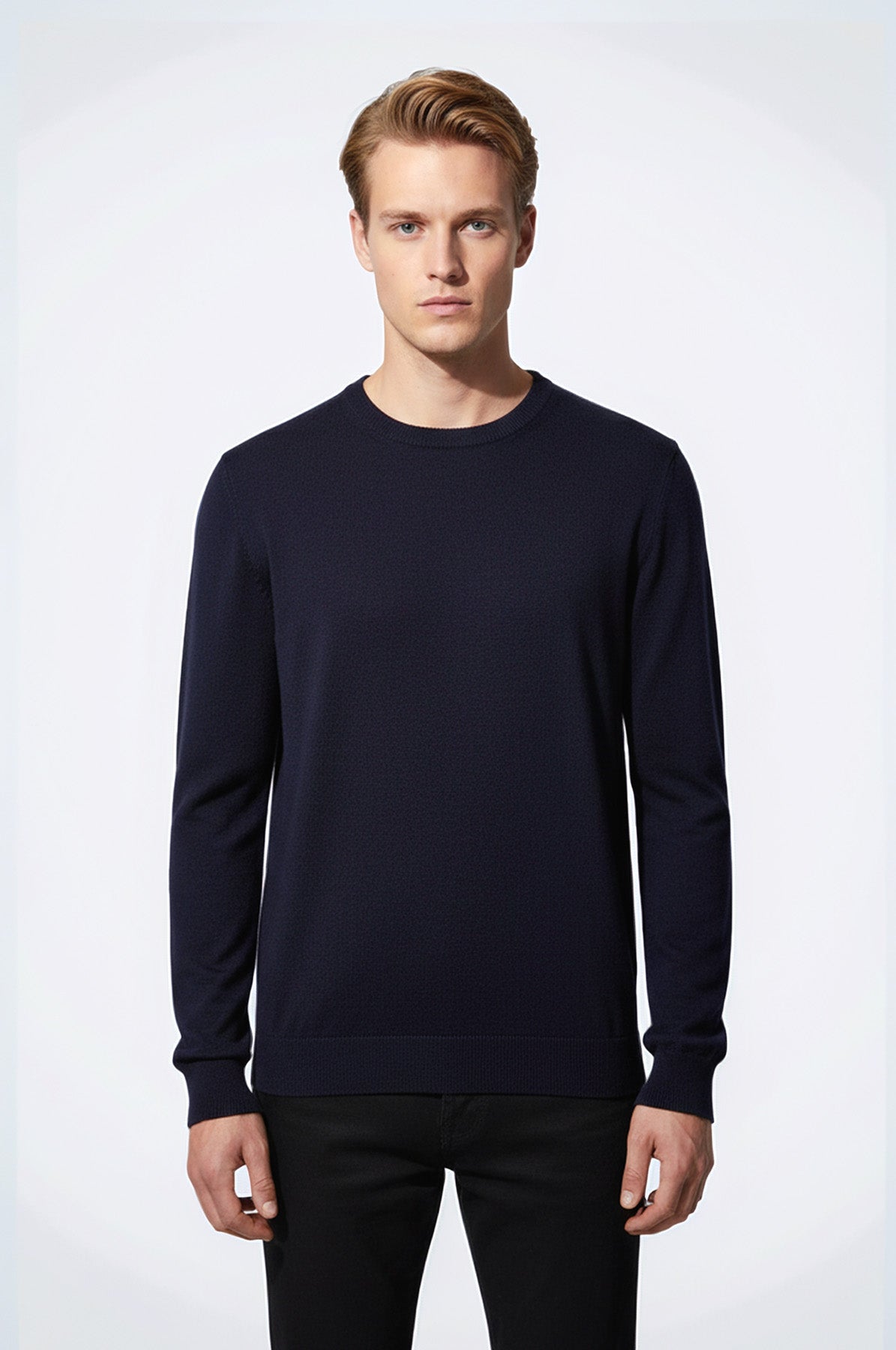 Navy Blue Crew Neck Sweater - Wessi