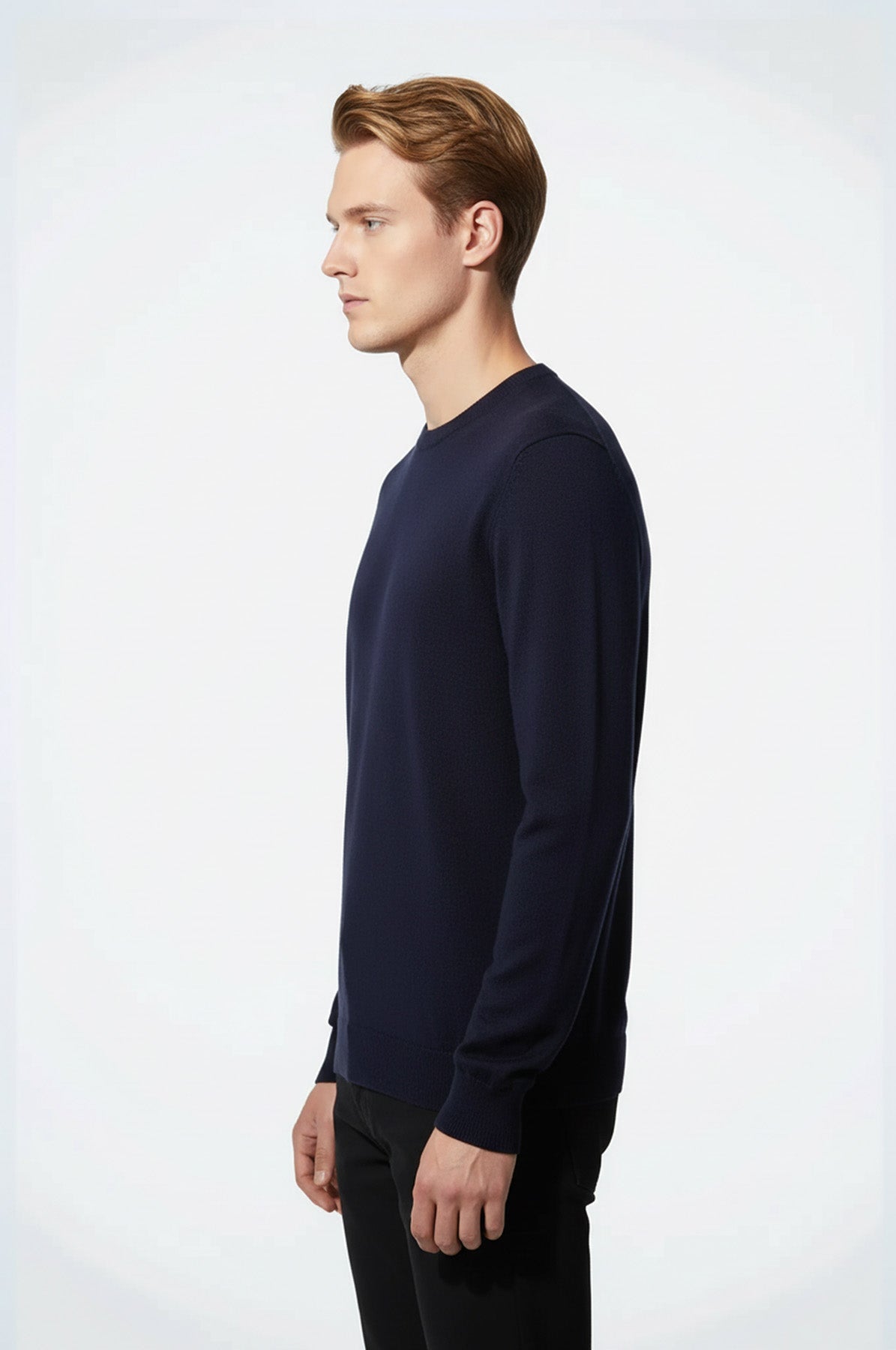 Navy Blue Crew Neck Sweater - Wessi