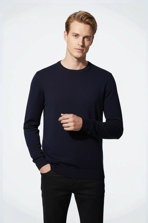 Navy Blue Crew Neck Sweater - Wessi