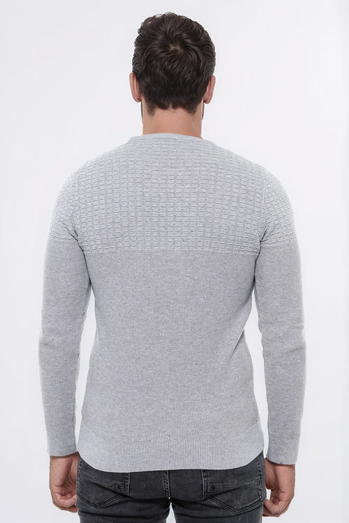 Circle Neck Patterned Light Grey Men Knitwear - Wessi
