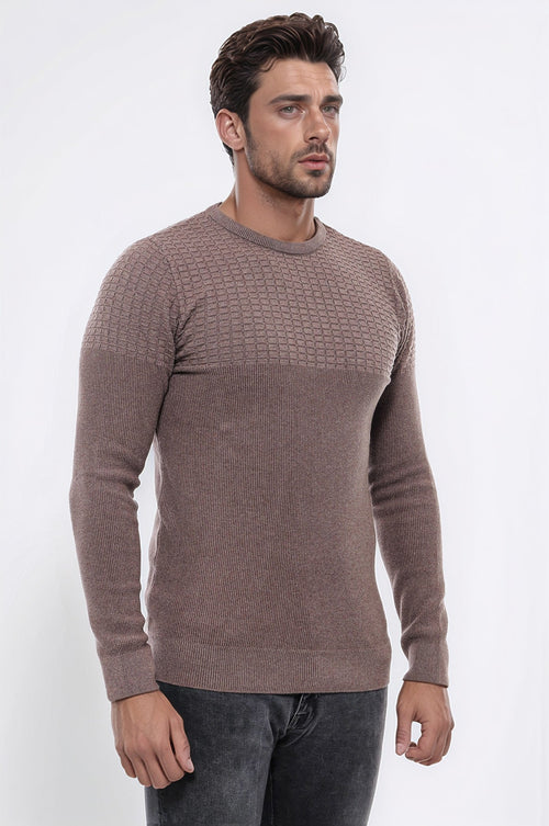 Circle Neck Patterned Mink Men Knitwear - Wessi