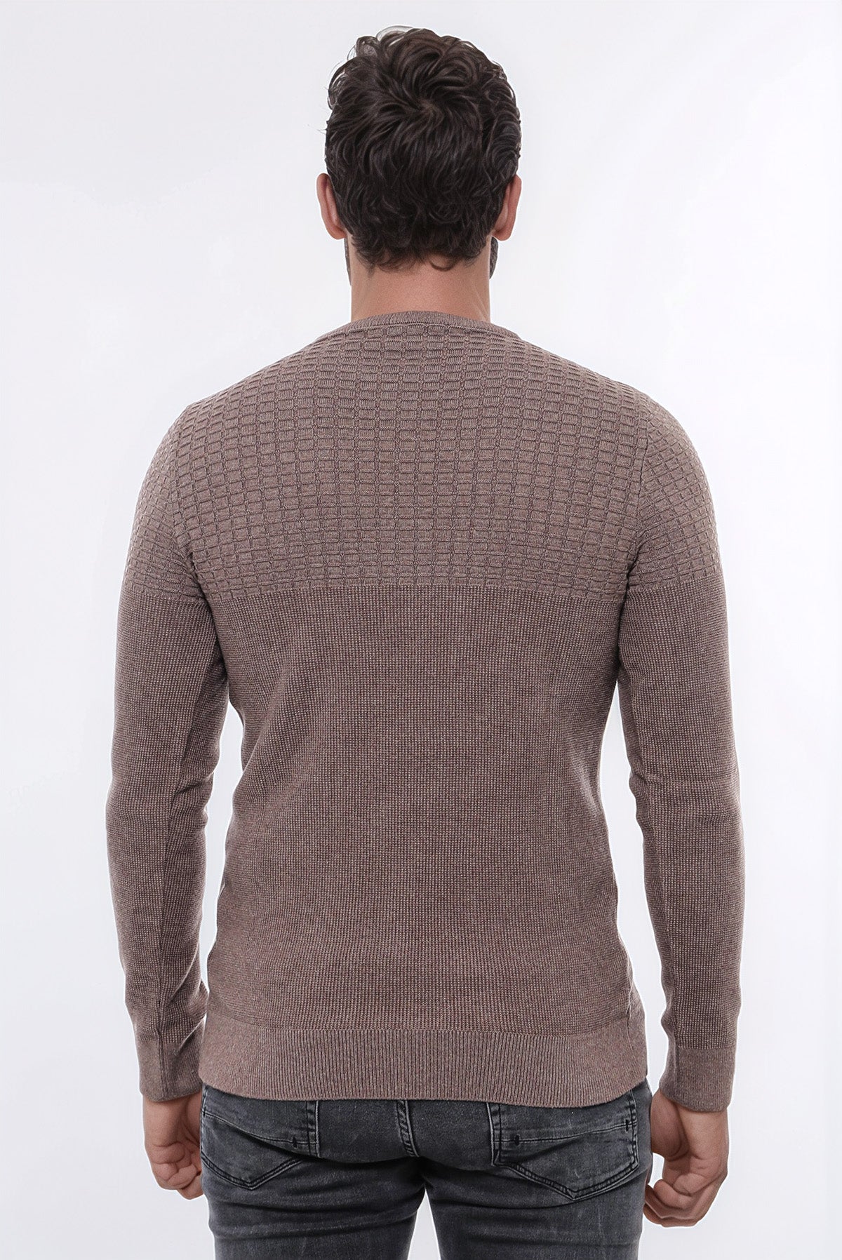 Circle Neck Patterned Mink Men Knitwear - Wessi