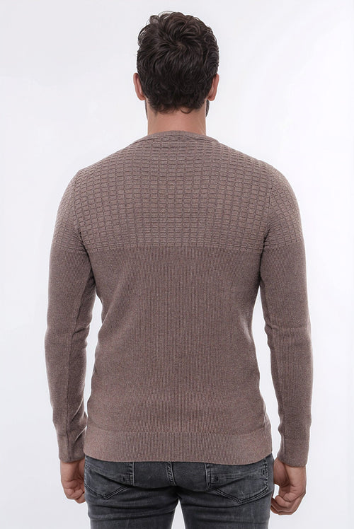 Circle Neck Patterned Mink Men Knitwear - Wessi