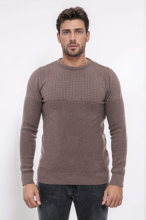 Circle Neck Patterned Mink Men Knitwear - Wessi