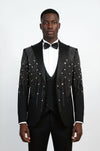 Black Crystal Embellished Slim Fit Peak Lapel Tuxedo Suit – Wessi