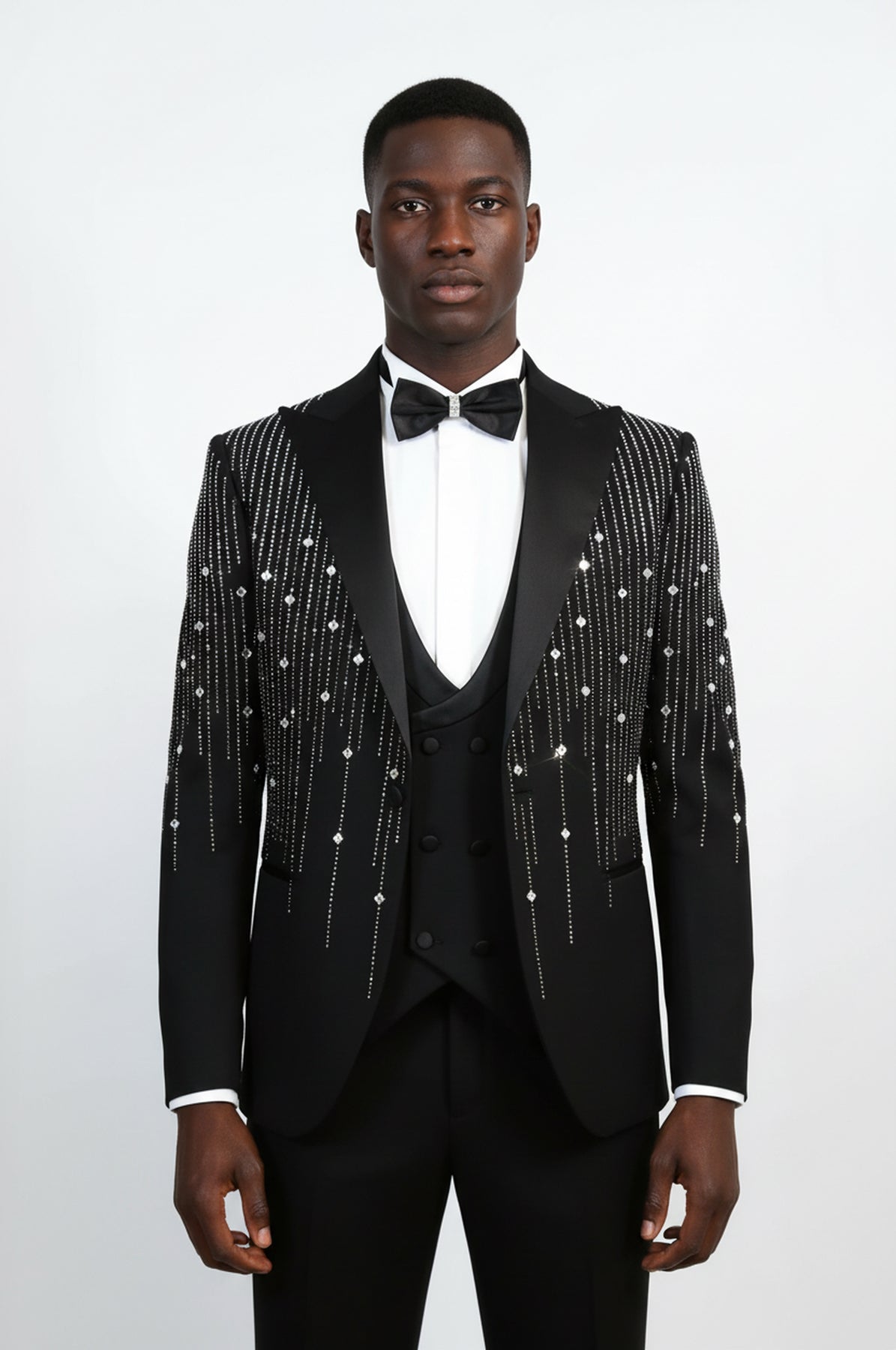 Black Crystal Embellished Slim Fit Peak Lapel Tuxedo Suit – Wessi
