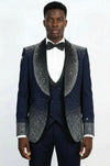 Navy Blue Silver Rhinestone Gradient Shawl Lapel Tuxedo Suit – Wessi