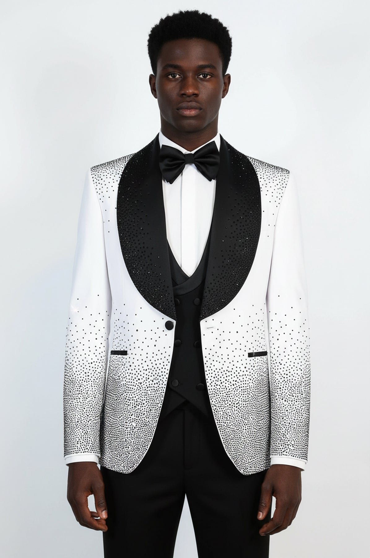 White Black Rhinestone Gradient Shawl Lapel Tuxedo Suit – Wessi