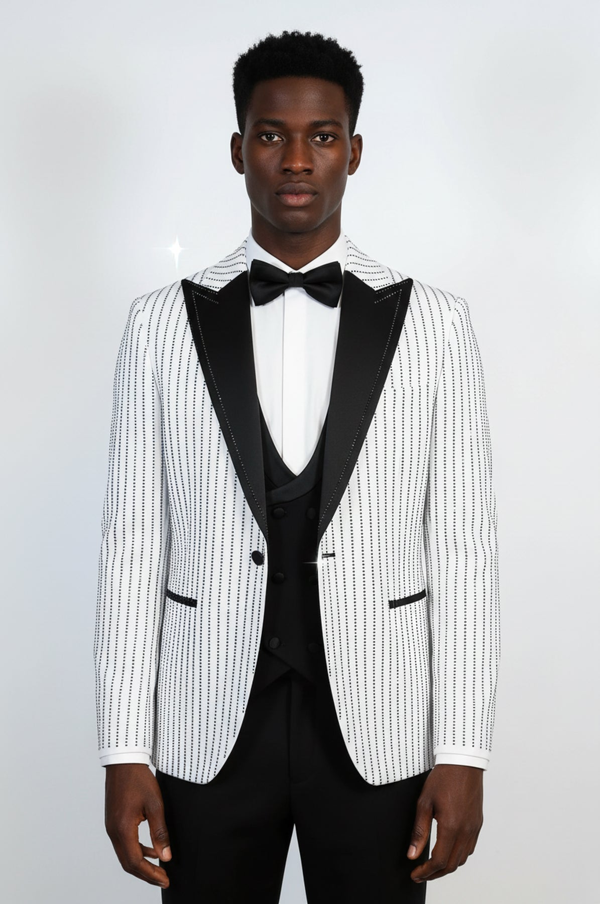 White Black Rhinestone Stripe Peak Lapel Tuxedo Suit – Wessi