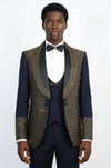 Navy Gold Greek Key Rhinestone Shawl Lapel Tuxedo Suit – Wessi