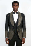 Black 3-Piece Suit with Gold Vertical Bead Embellishments - Wessi