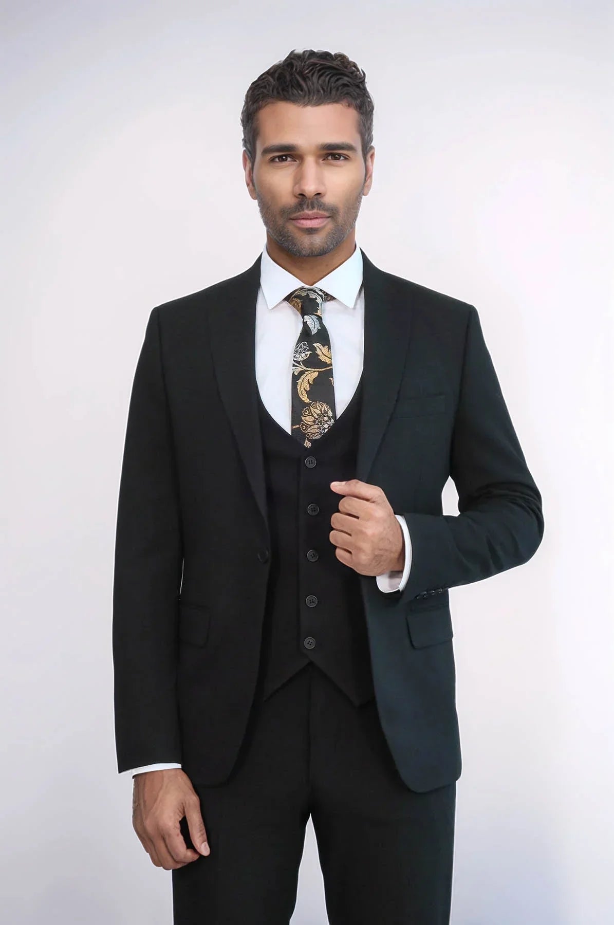Three Piece Slim Fit Single Button Black Men Suit