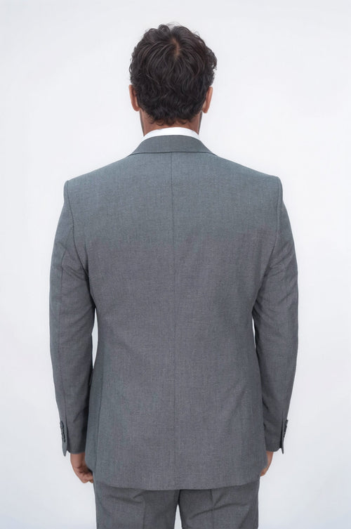 Three Piece Slim Fit Single Button Grey Men Suit