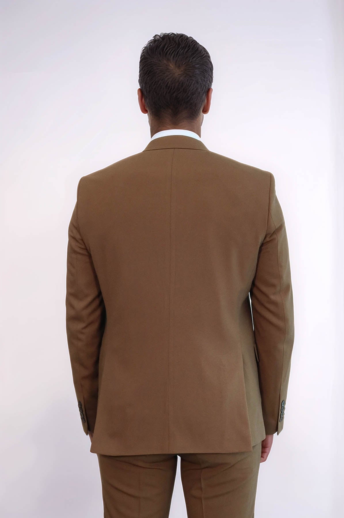 Three Piece Slim Fit Single Button Tan Men Suit
