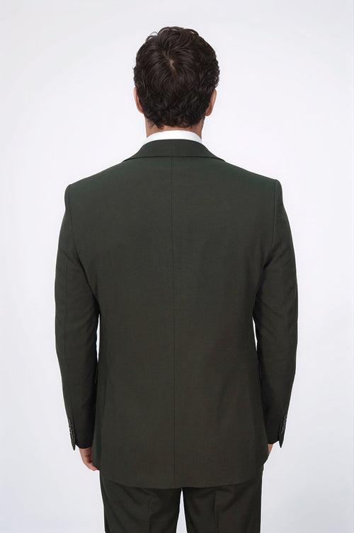 Three Piece Slim Fit Single Button Green Men Suit