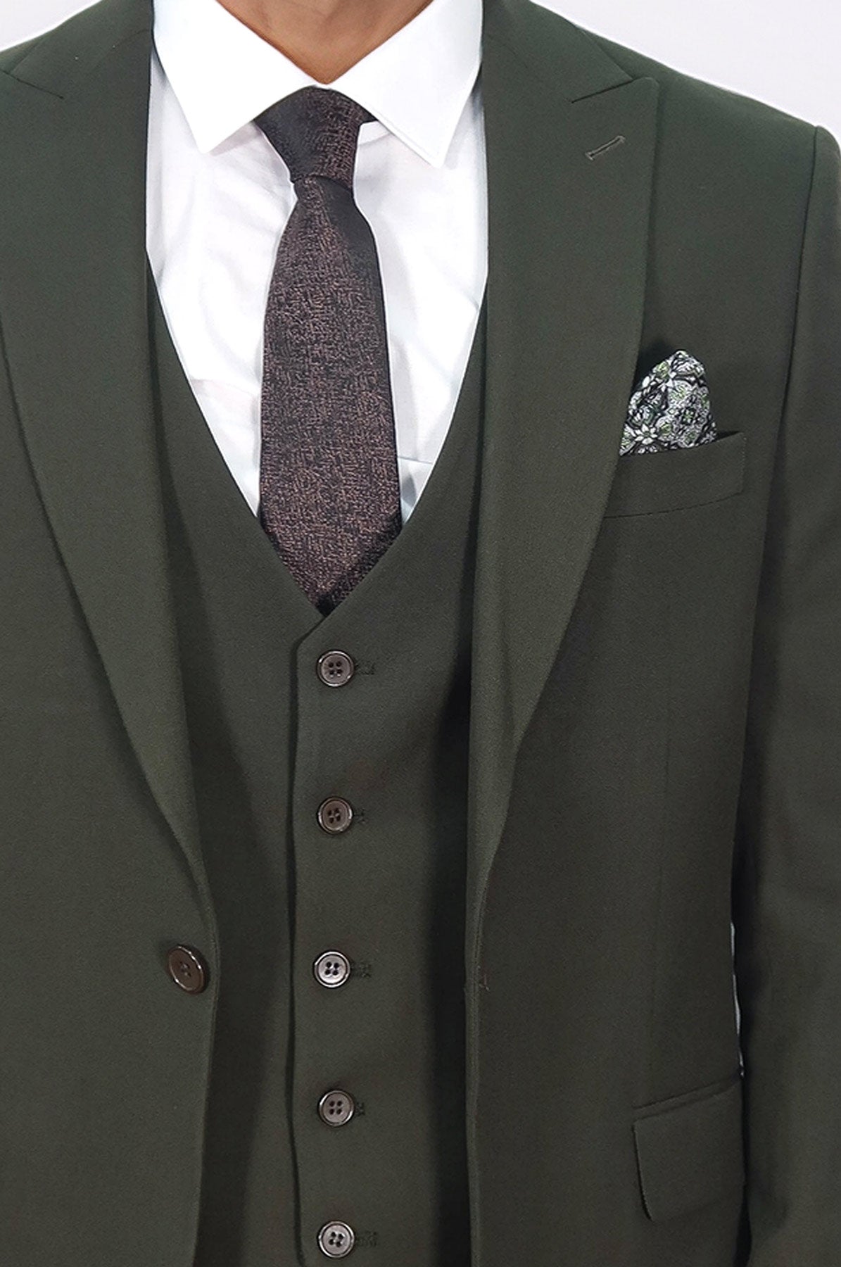 Three Piece Slim Fit Single Button Green Men Suit