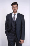 3 -Piece Single Button Peak Lapel Dark Blue Men Suit - Wessi