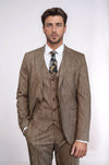 3 -Piece Single Button Peak Lapel Tan Men Suit - Wessi