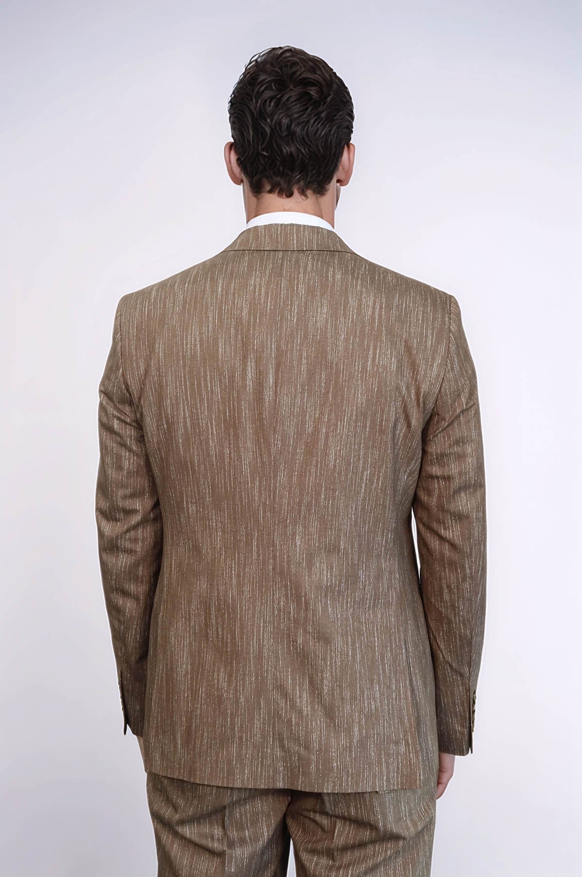 3 -Piece Single Button Peak Lapel Tan Men Suit - Wessi