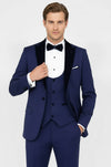 Velvet Lapel Slim Fit Blue Men Suit - Wessi
