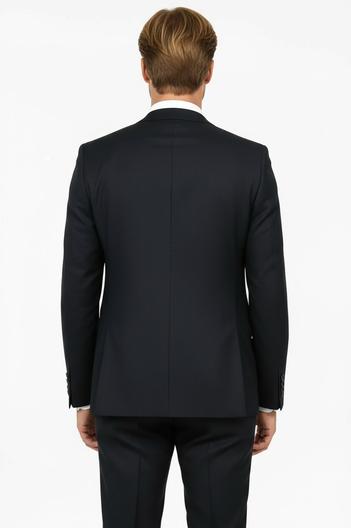 Slim Fit Patterned Navy Blue Men Suit - Wessi