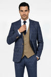 Slim Fit Checked Patterned Navy Blue Men Suit - Wessi