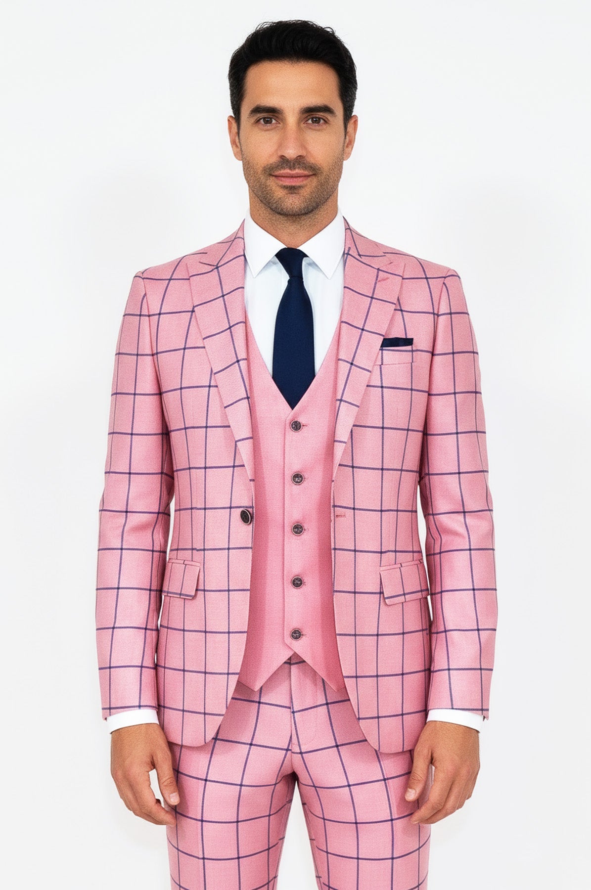 Slim Fit Patterned Pink Men Combination Suit - Wessi