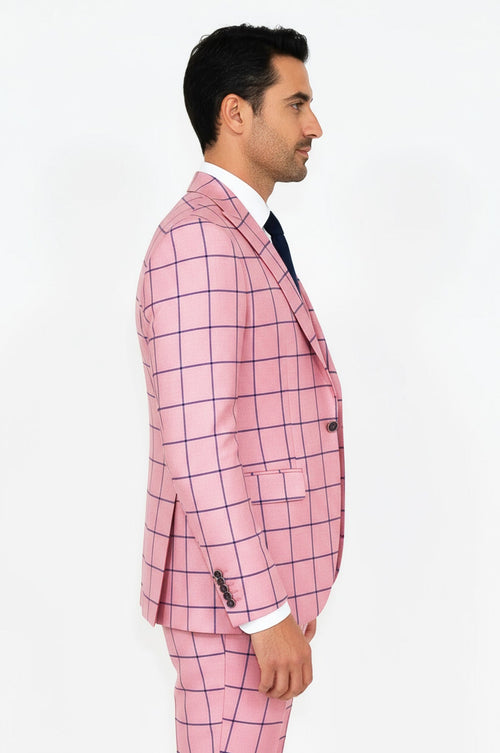 Slim Fit Patterned Pink Men Combination Suit - Wessi