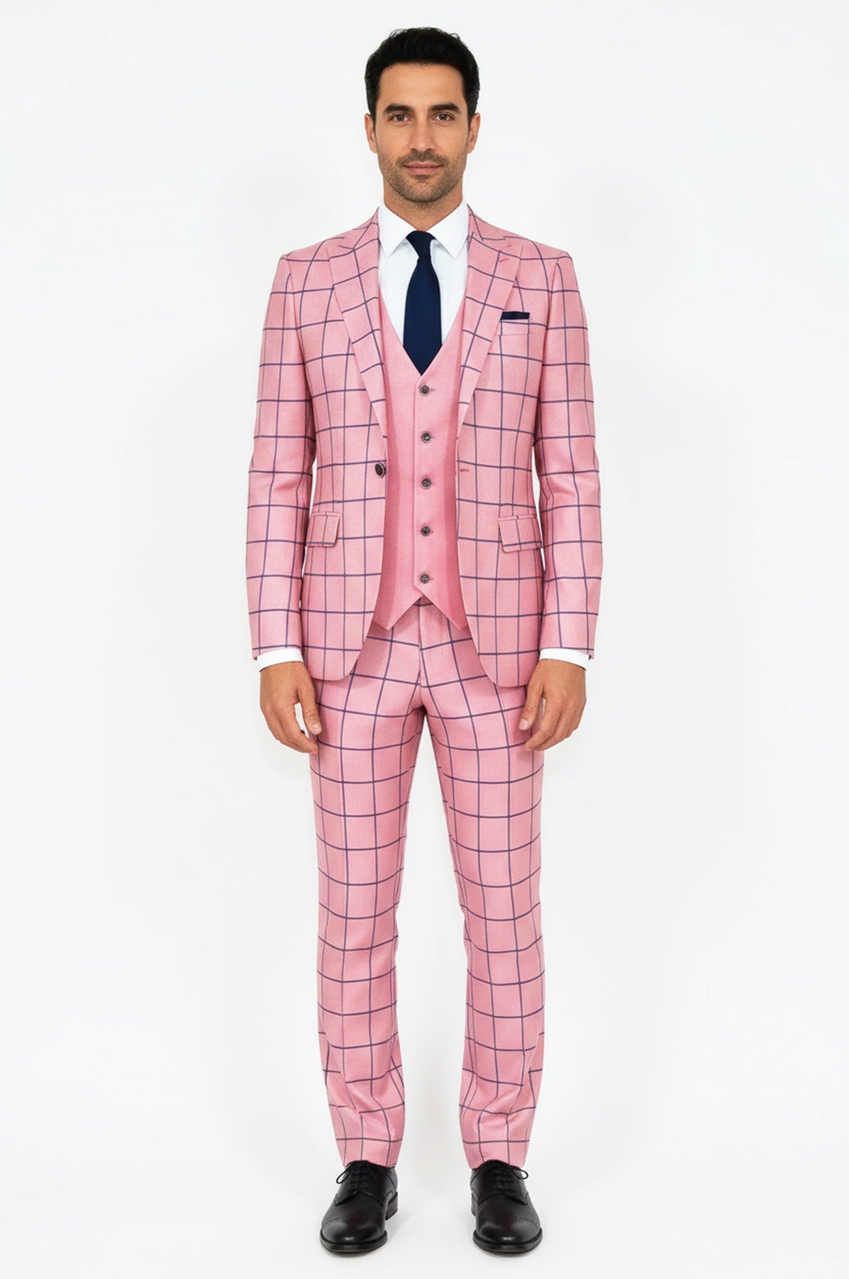 Slim Fit Patterned Pink Men Combination Suit - Wessi