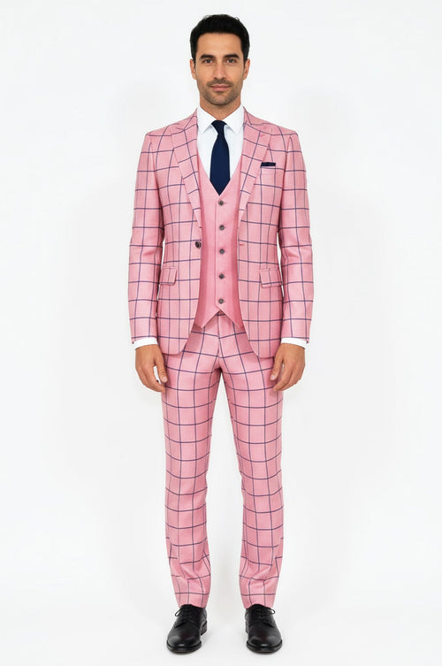 Slim Fit Patterned Pink Men Combination Suit - Wessi