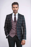 Checked Patterned Slim Fit Black Men Suit - Wessi