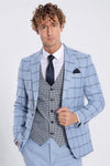 Checked Patterned Slim Fit Light Blue Men Suit - Wessi