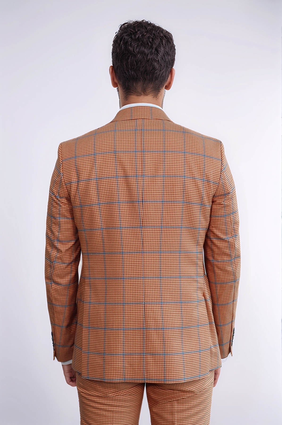 Checked Patterned Slim Fit Orange Men Suit - Wessi