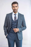 Checked Slim Fit Blue Men Suit - Wessi