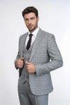 Checked Slim Fit Light Grey Men Suit - Wessi