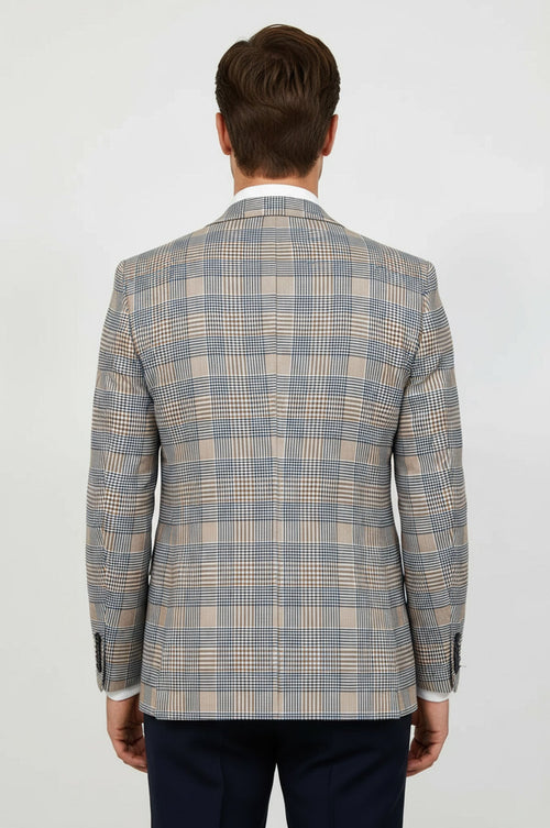 Checked Slim Fit Brown Men Suit - Wessi