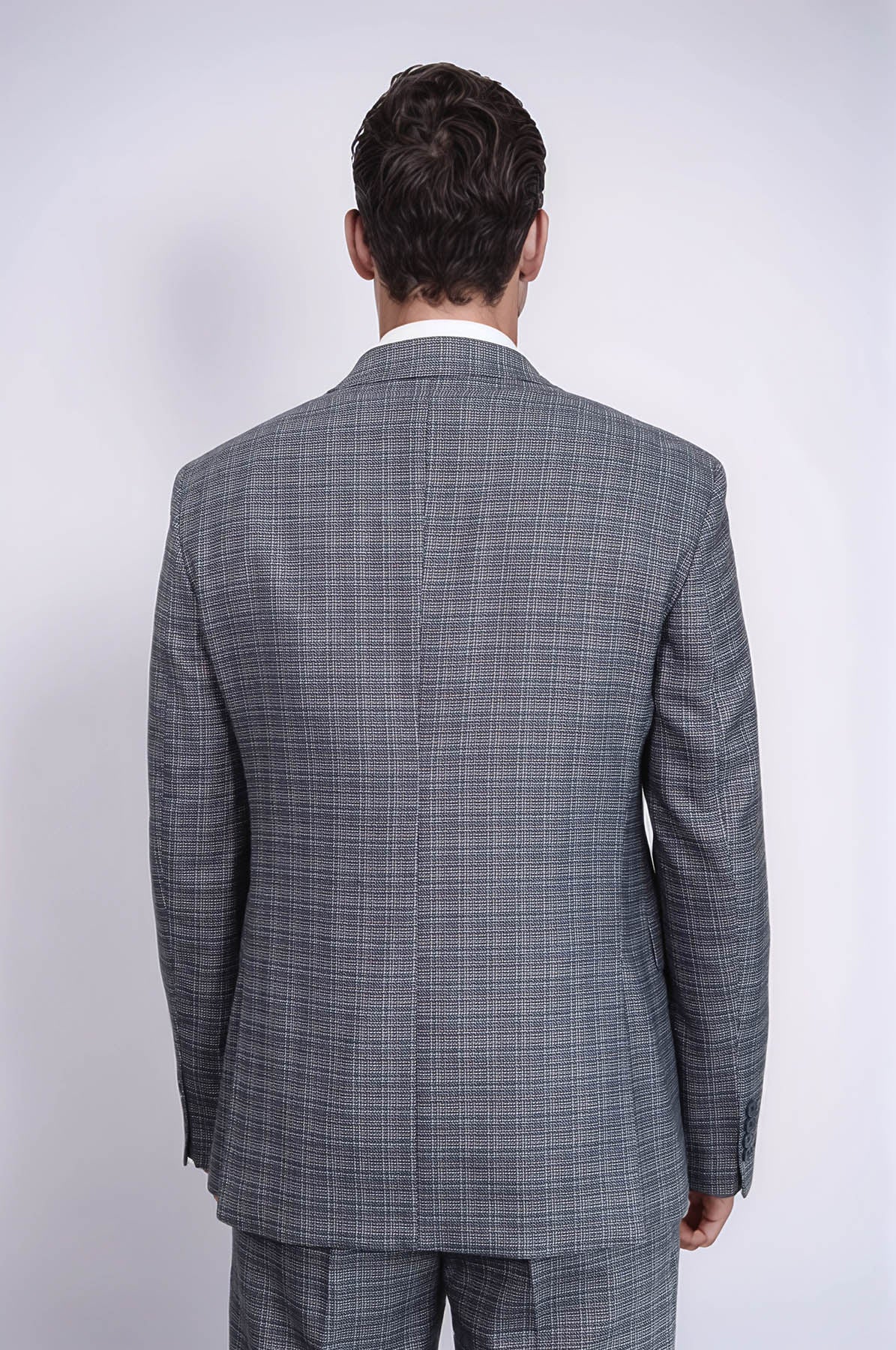 Patterned Vested Slim-Fit Navy Blue Men Suit - Wessi