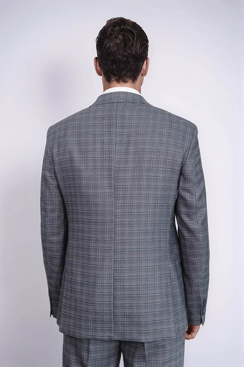 Patterned Vested Slim-Fit Navy Blue Men Suit - Wessi