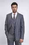 Patterned Vested Slim-Fit Navy Blue Men Suit - Wessi